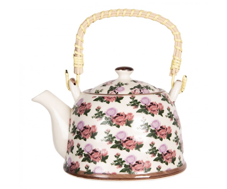 Porcelánová konvice na čaj s motivem růží - 18*14*12 cm / 0,8L Clayre & Eef