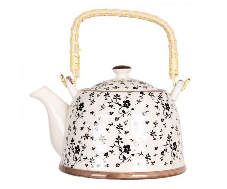 Konvička na čaj s černými kvítky - 18*14*12 cm / 0,8L Clayre & Eef