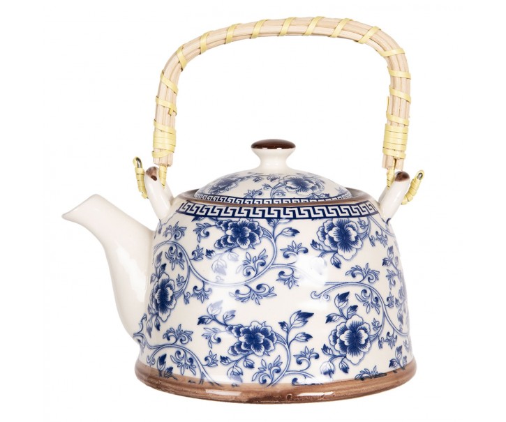 Porcelánová konvička na čaj s modrými květy - 18*14*12 cm / 0,8L Clayre & Eef