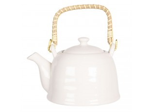 Bílá porcelánová konvička se sítkem na čaj - 18*14*12 cm / 0,8L