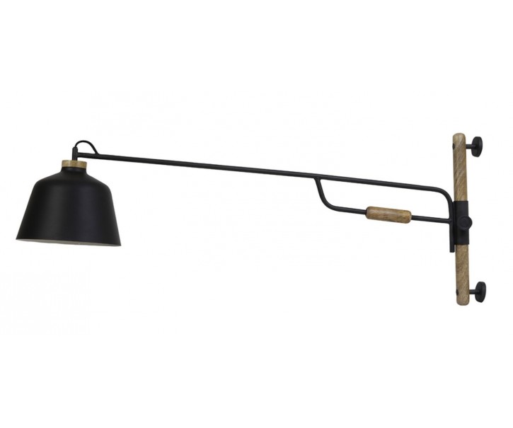 Černá kovová nástěnná lampa se dřevem Banu - 120*25*45 cm Light & Living