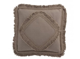 Taupe bavlněný polštář Fransen s třásněmi - 45*45 cm