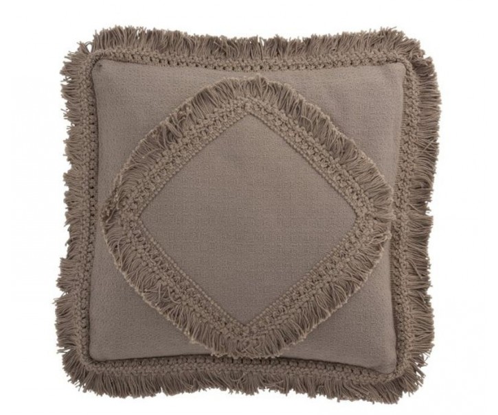 Taupe bavlněný polštář Fransen s třásněmi - 45*45 cm J-Line by Jolipa