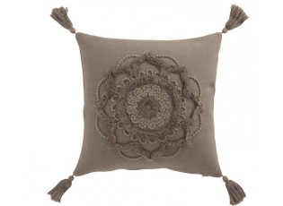 Taupe bavlněný polštář Fransen Blumen se střapci - 45*45 cm