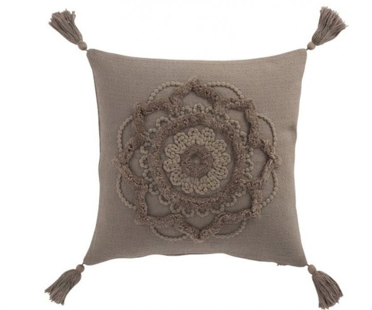 Taupe bavlněný polštář Fransen Blumen se střapci - 45*45 cm J-Line by Jolipa