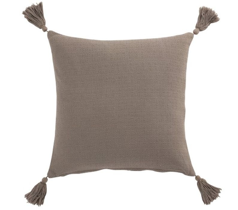 Taupe bavlněný polštář Fransen Blumen se střapci - 45*45 cm J-Line by Jolipa Taupe bavlněný polštář Fransen Blumen se střapci - 45*45 cm J-Line by Jolipa