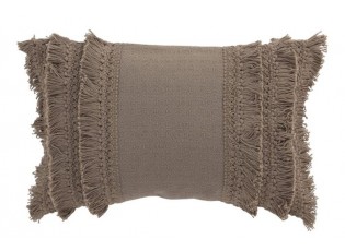 Taupe bavlněný polštář Fransen s třásněmi - 30*45 cm