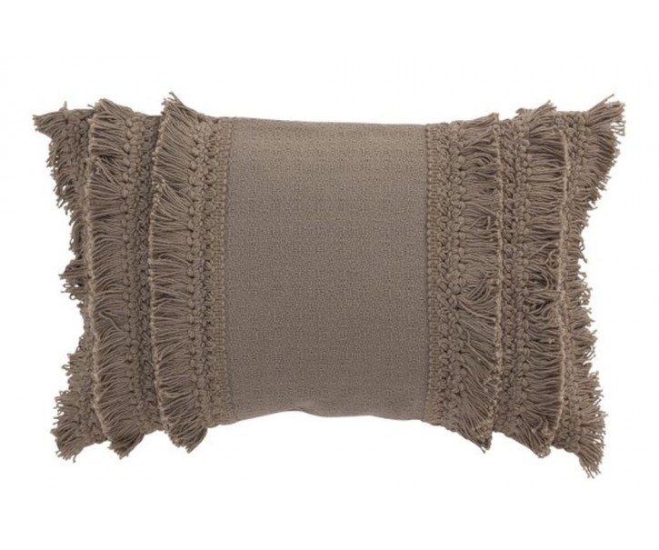 Taupe bavlněný polštář Fransen s třásněmi - 30*45 cm J-Line by Jolipa
