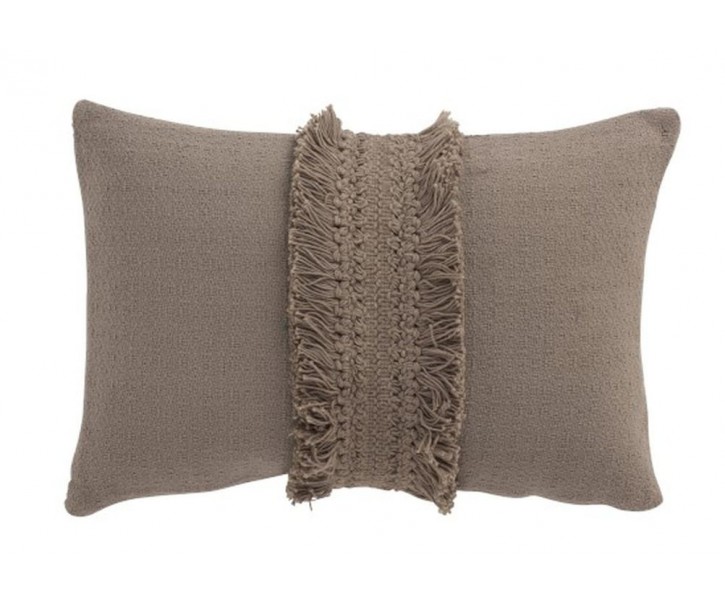 Taupe bavlněný polštář Fransen Rand s třásněmi - 30*45 cm J-Line by Jolipa