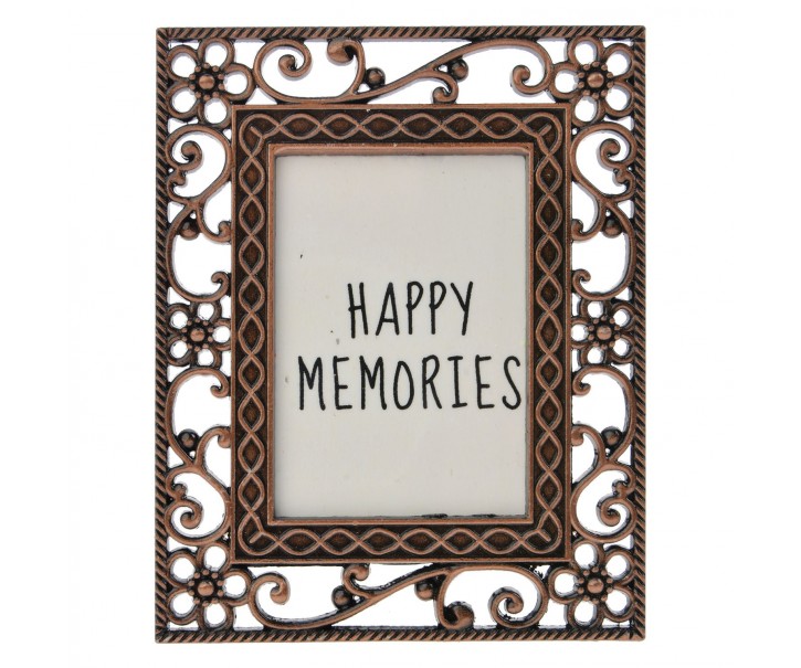 Měděný fotorámeček s květinovými ornamenty - 4*5 cm Clayre & Eef