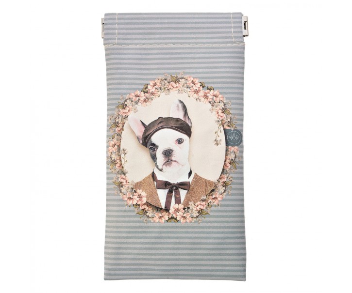 Šedo-modré pouzdro na brýle s pejskem Doggy - 9*18 cm Clayre & Eef