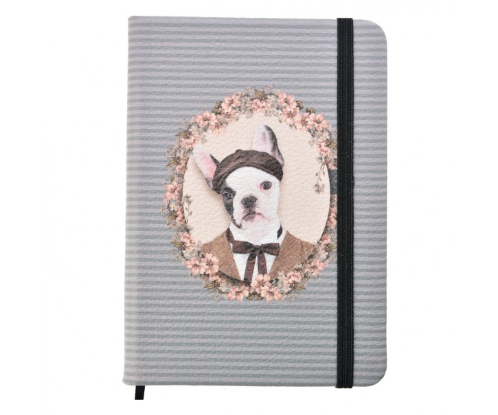 Šedo-modrý zápisník s pejskem Doggy- 14*10 cm Clayre & Eef