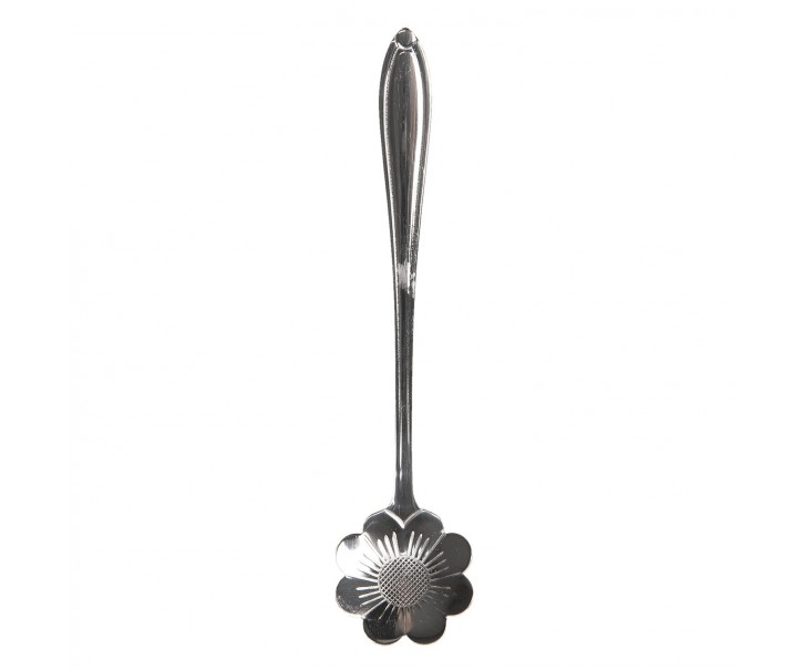 Stříbrná kovová dezertní lžička ve tvaru kytičky Floffy - 3*12 cm Clayre & Eef