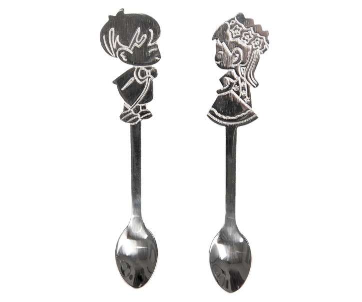 2 ks stříbrné dezertní lžičky panáček a panenka - 2*12 cm Clayre & Eef
