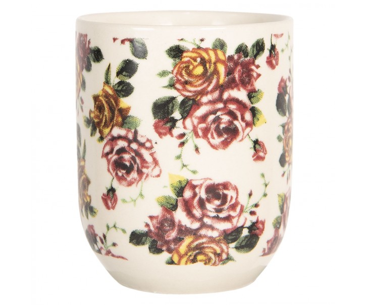 Porcelánový kalíšek na čaj s květy růží - ∅ 6*8 cm / 0,1L Clayre & Eef