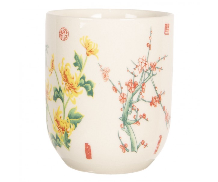 Porcelánový kalíšek na čaj s japonskými květy - ∅ 6*8 cm / 0,1L Clayre & Eef