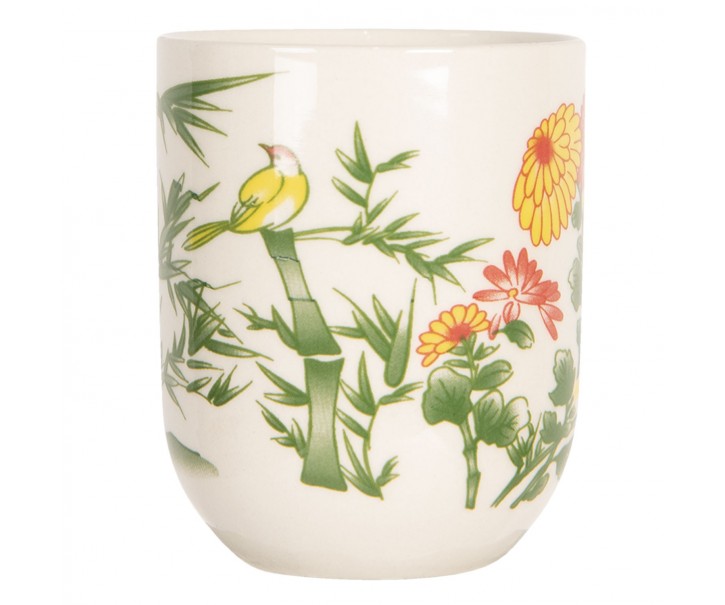 Porcelánový kalíšek na čaj s bambusem a květy- ∅ 6*8 cm / 0,1L Clayre & Eef