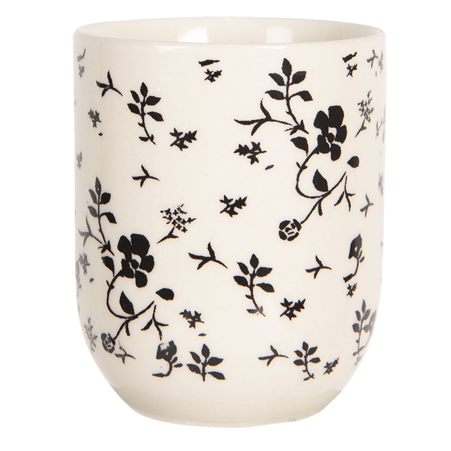 Porcelánový kalíšek na čaj s černými kvítky - ∅ 6*8 cm / 0,1L Clayre & Eef Porcelánový kalíšek na čaj s černými kvítky - ∅ 6*8 cm / 0,1L Clayre & Eef