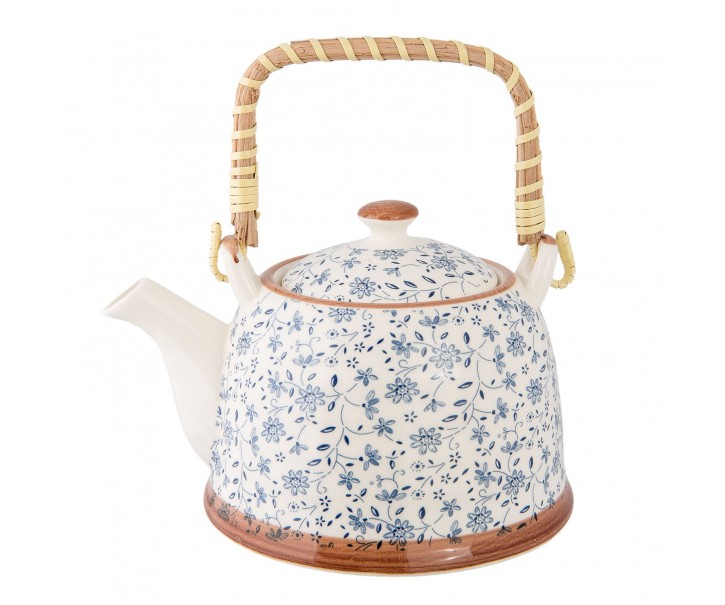 Prcelánová konvička se sítkem modrá kvítka - Ø 14*14 cm / 0,7L Clayre & Eef