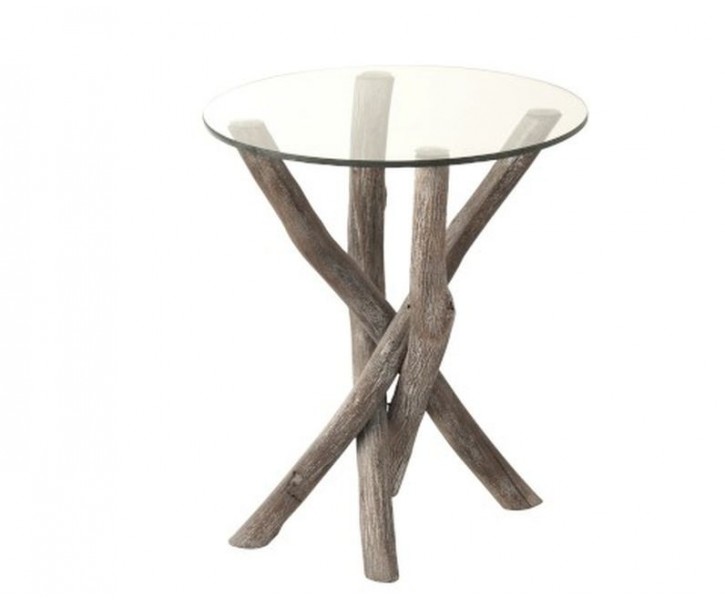 Odkládací kulatý dřevěný stůl se skleněnou deskou Branchy - Ø50*59 cm J-Line by Jolipa
