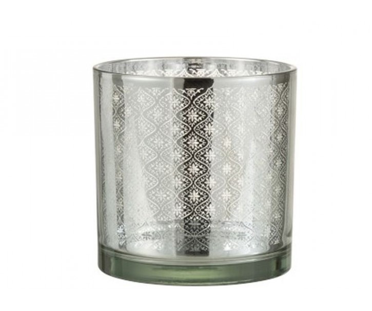Skleněný svícen se stříbrným ornamentem Oriental silver - Ø 15*15cm J-Line by Jolipa