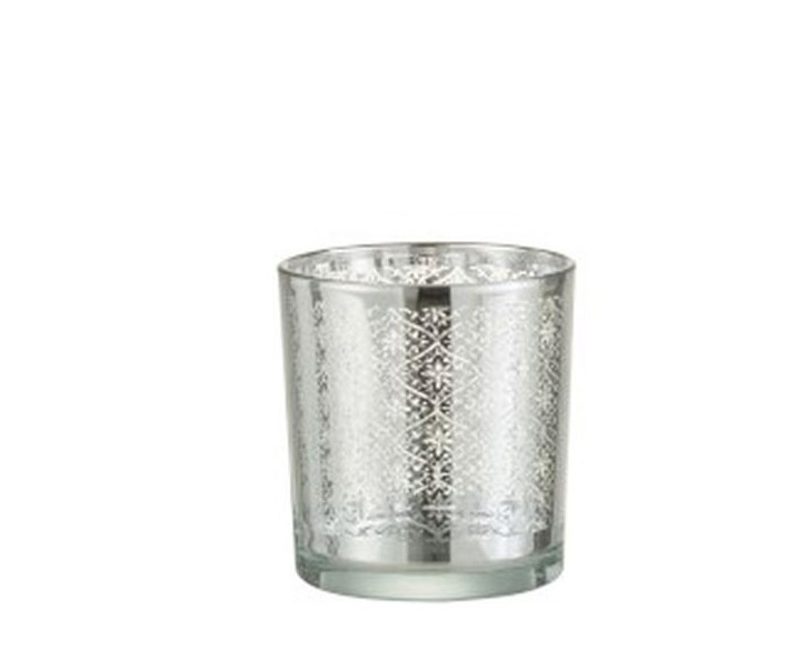 Skleněný svícen se stříbrným ornamentem Oriental silver - Ø 7*8cm J-Line by Jolipa
