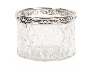 Bílý skleněný svícen Tealight s ozdobným krajem - 6*4 cm