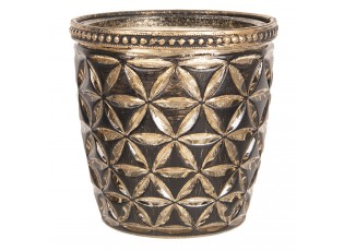Černo zlatý skleněný svícen s patinou Tealight - 9*9 cm