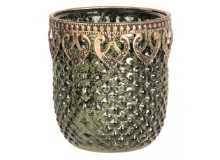 Zeleno zlatý skleněný svícen s patinou Tealight - 8*9 cm