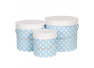 Sada 3ks modrých papírových krabic s puntíky - Ø 19*17 cm /Ø 16*15 cm /Ø 12*12 cm