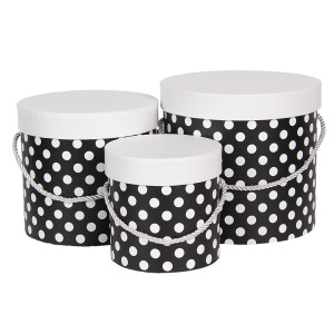 Sada 3ks černých papírových krabic s puntíky - Ø 19*17 cm /Ø 16*15 cm /Ø 12*12 cm