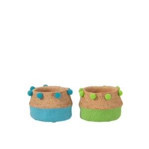 2ks Cementový květináč Pompom modrá,zelená S- 15*15*10 cm