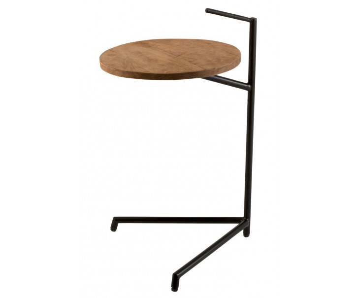 Černý kovový odkládací stolek s dřevěnou deskou Mango - Ø 35*42*65 cm J-Line by Jolipa