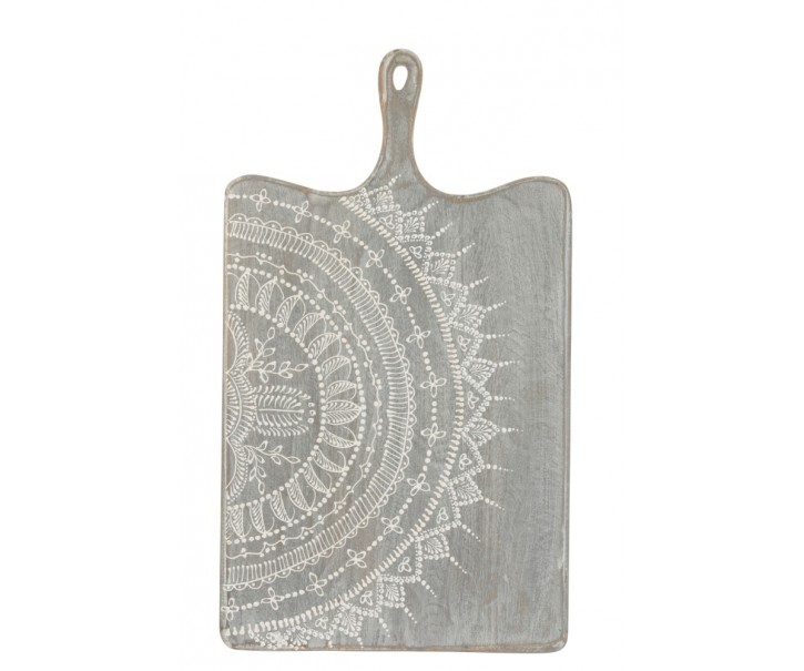 Šedé servírovací prkénko s malovaným ornamentem - 35*1,5*60 cm J-Line by Jolipa