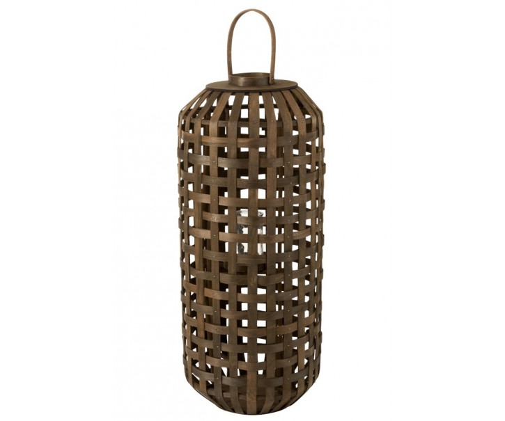 Tmavě hnědá dřevěná lucerna Toinette L - Ø 41,5*95 cm J-Line by Jolipa