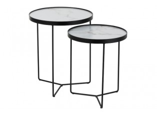 Set 2 odkládacích stolků v marble designu Helaine - Ø 45*55 cm