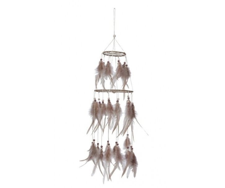 Šedý závěs s peříčky Boho - Ø 16*65 cm J-Line by Jolipa
