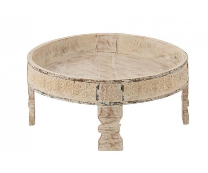 Veliký vintage podnos na nožkách z recyklovaného dřeva - Ø 62*28 cm J-Line by Jolipa