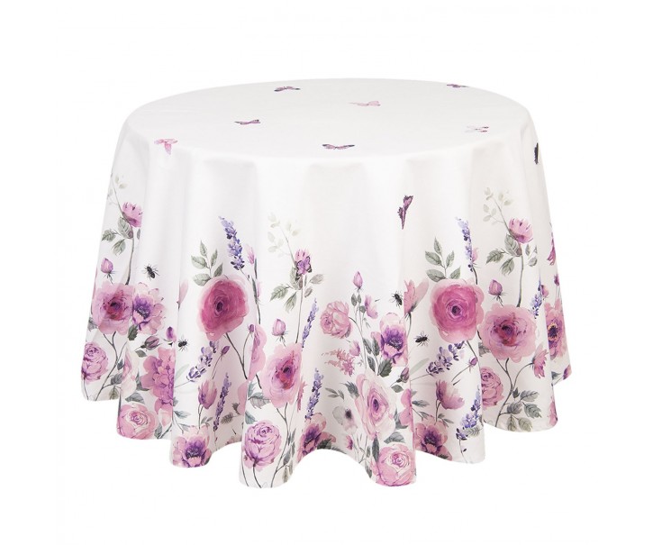 Kulatý bavlněný ubrus Roses and butterflies – Ø 170 cm Clayre & Eef