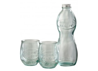 Transparentní skleněná láhev a 2skleničky Natural - Ø 10*26cm