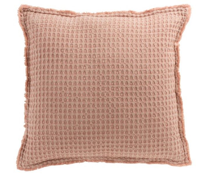 Růžový bavlněný vaflový polštář Waffle - 50*50 cm