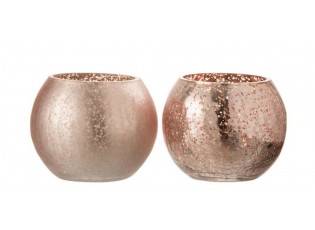 2ks růžové skleněné svícny Crazed S - Ø12*9 cm