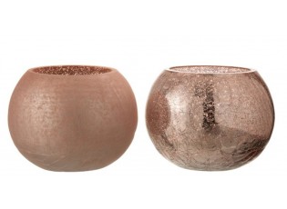 2ks růžové skleněné svícny Crazed M - Ø15*12 cm