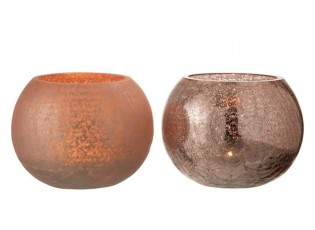 2ks růžové skleněné svícny Crazed M - Ø15*12 cm