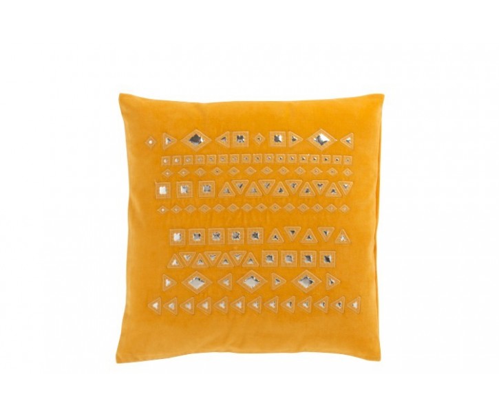 Okrový polštář zdobený zrcadlovými kamínky - 45*47 cm J-Line by Jolipa