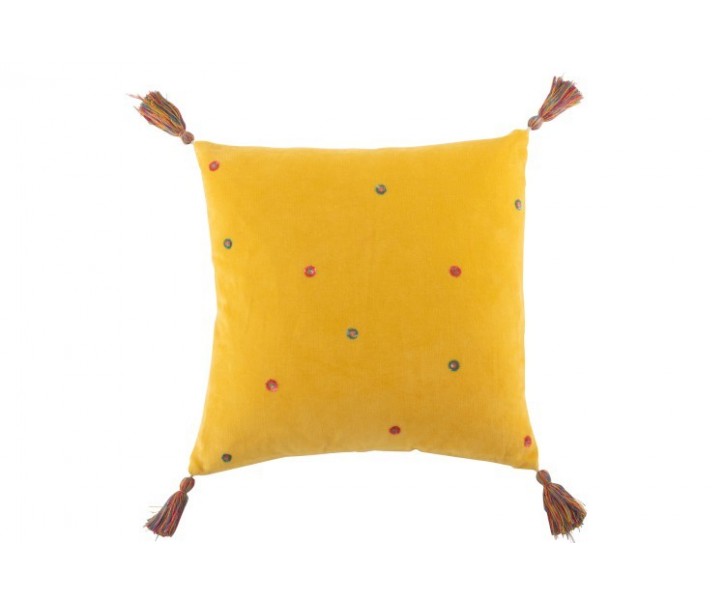 Žlutý polštář s puntíky a střapci - 45*45 cm J-Line by Jolipa
