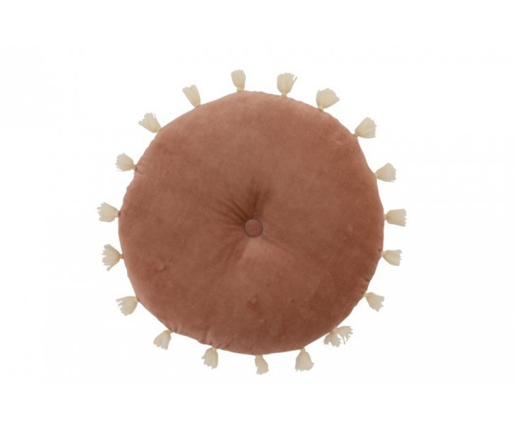 Sametový růžový kulatý polštář se střapci - Ø 40*9,5 cm J-Line by Jolipa