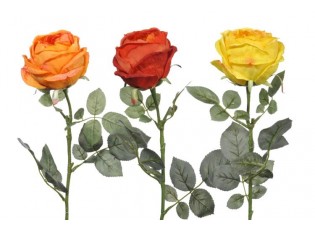 3 ks umělé dekorativní růže žlutá, červená, oranžová - 74 cm