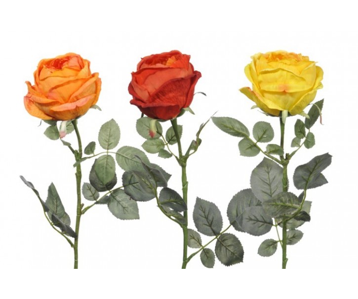 3 ks umělé dekorativní růže žlutá, červená, oranžová - 74 cm J-Line by Jolipa