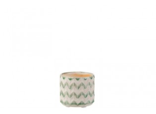 Keramický zeleno krémový květináč se vzorem zigzag - 8*8*7 cm